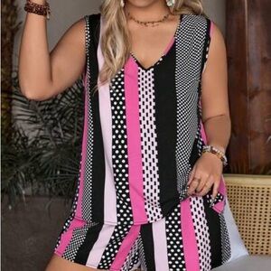 SHEIN Curve Pink and Black Polka Dot Shirt